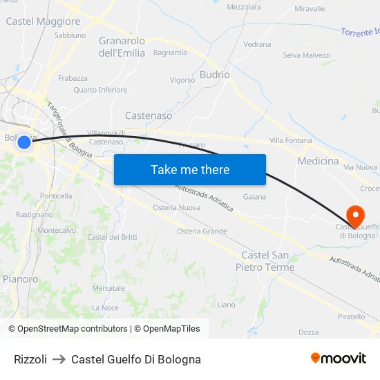 Rizzoli to Castel Guelfo Di Bologna map