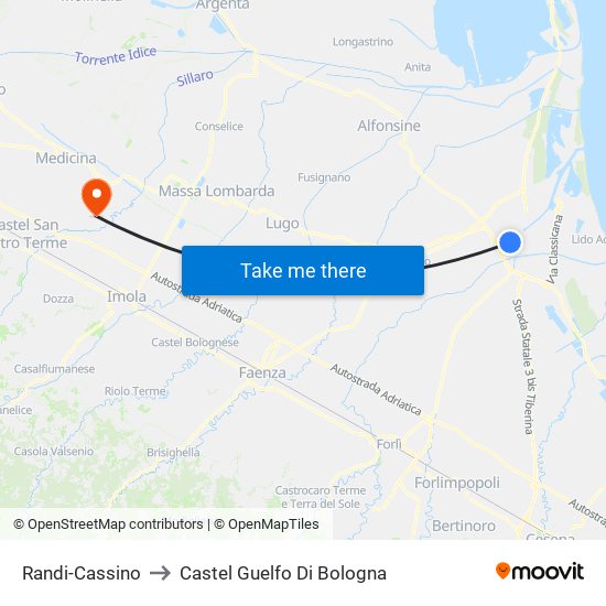 Randi-Cassino to Castel Guelfo Di Bologna map