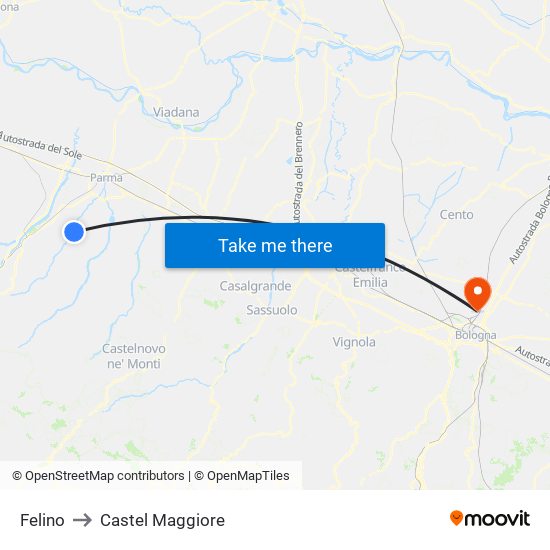 Felino to Castel Maggiore map