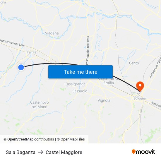 Sala Baganza to Castel Maggiore map