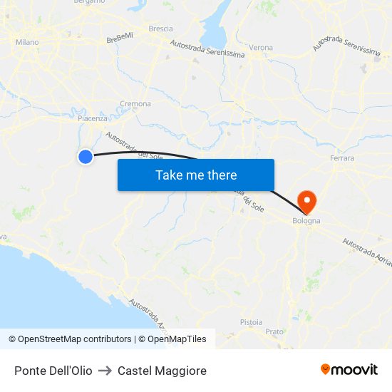 Ponte Dell'Olio to Castel Maggiore map