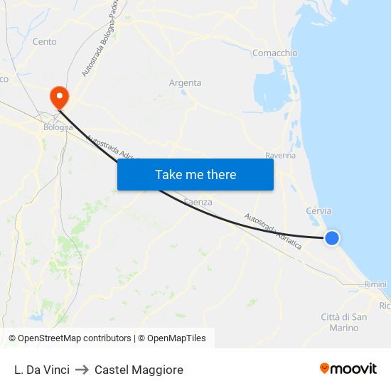 L. Da Vinci to Castel Maggiore map