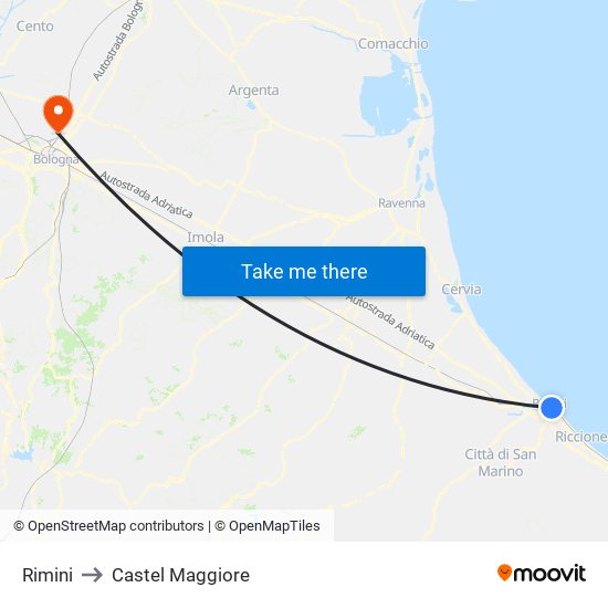 Rimini to Castel Maggiore map