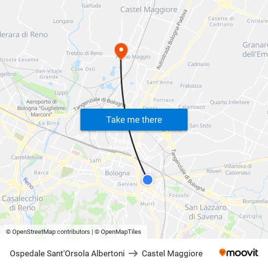 Ospedale Sant'Orsola Albertoni to Castel Maggiore map