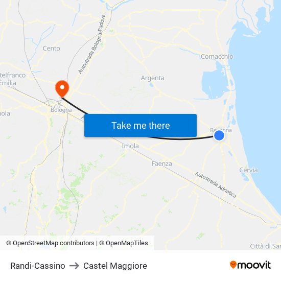 Randi-Cassino to Castel Maggiore map