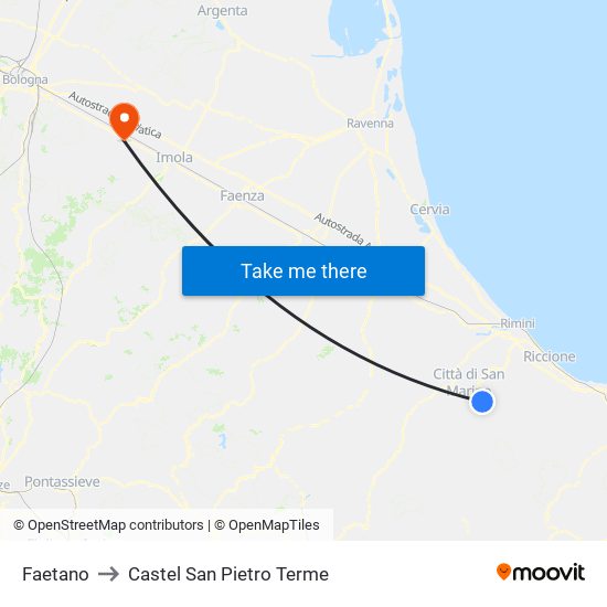 Faetano to Castel San Pietro Terme map