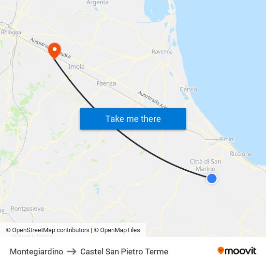 Montegiardino to Castel San Pietro Terme map