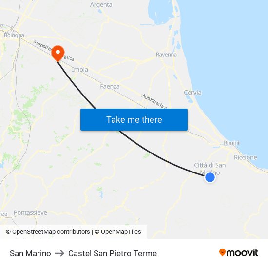 San Marino to Castel San Pietro Terme map