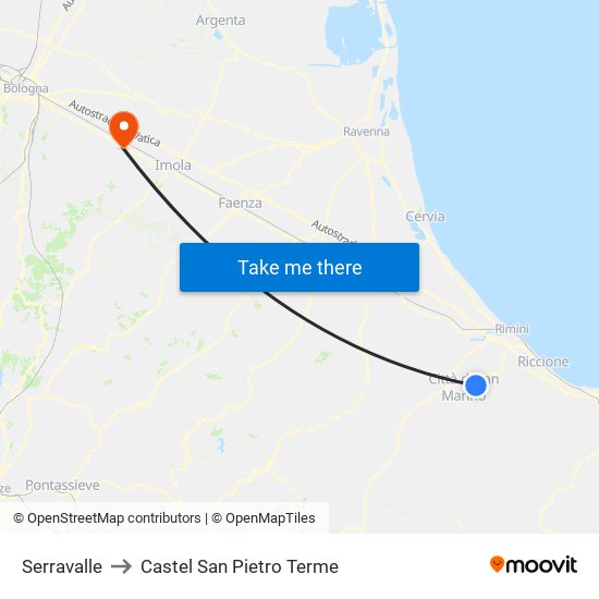 Serravalle to Castel San Pietro Terme map