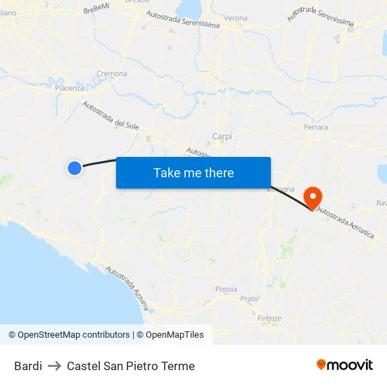 Bardi to Castel San Pietro Terme map