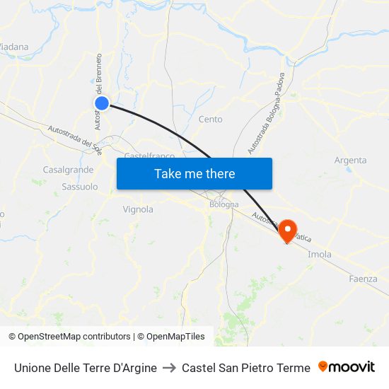 Unione Delle Terre D'Argine to Castel San Pietro Terme map