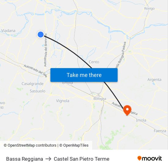 Bassa Reggiana to Castel San Pietro Terme map