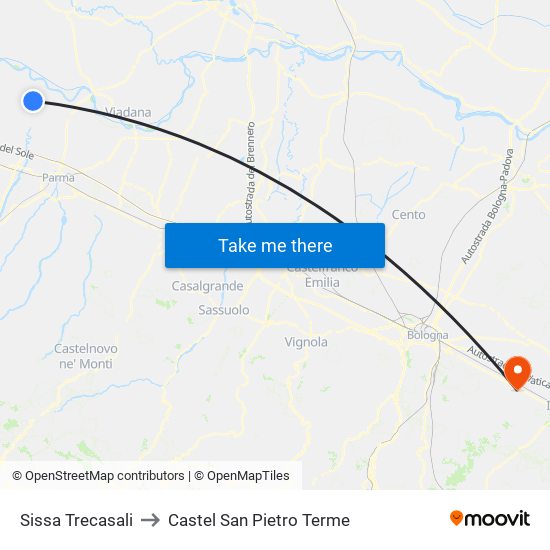 Sissa Trecasali to Castel San Pietro Terme map