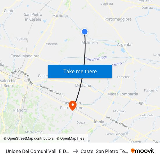 Unione Dei Comuni Valli E Delizie to Castel San Pietro Terme map