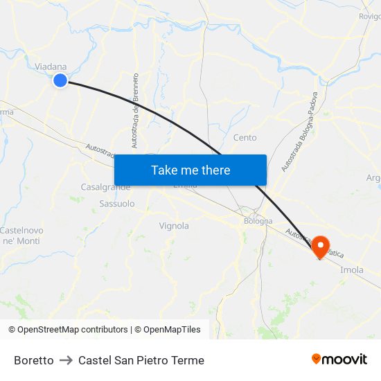 Boretto to Castel San Pietro Terme map