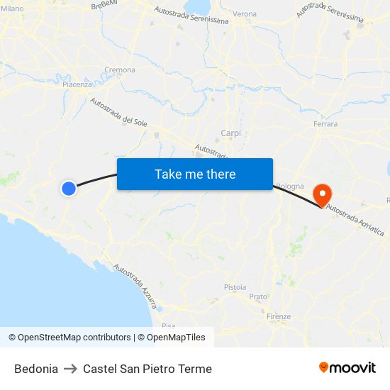 Bedonia to Castel San Pietro Terme map