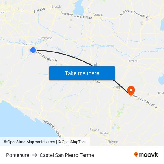 Pontenure to Castel San Pietro Terme map