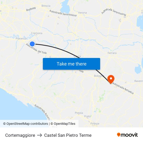 Cortemaggiore to Castel San Pietro Terme map