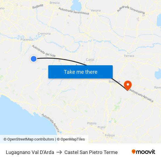 Lugagnano Val D'Arda to Castel San Pietro Terme map
