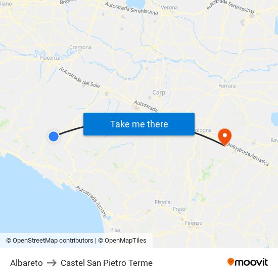 Albareto to Castel San Pietro Terme map