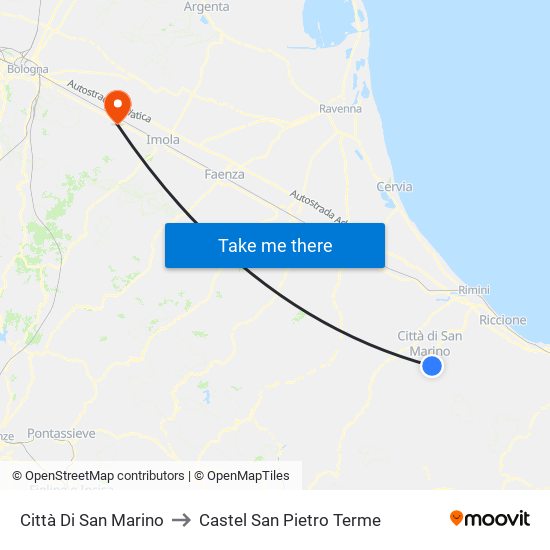 Città Di San Marino to Castel San Pietro Terme map