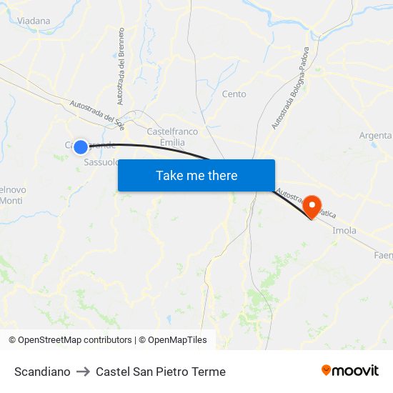 Scandiano to Castel San Pietro Terme map