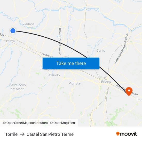 Torrile to Castel San Pietro Terme map