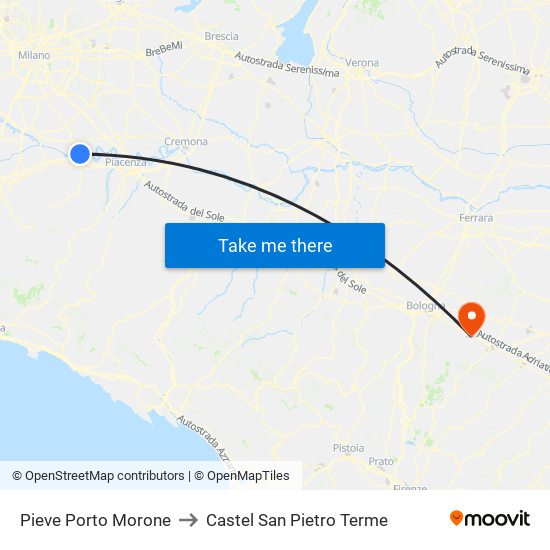 Pieve Porto Morone to Castel San Pietro Terme map