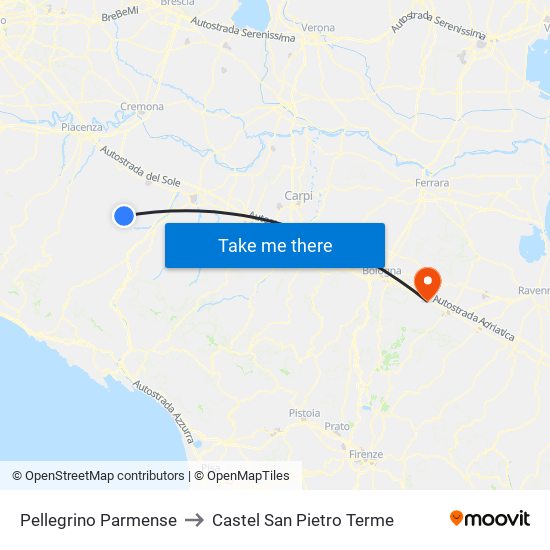 Pellegrino Parmense to Castel San Pietro Terme map