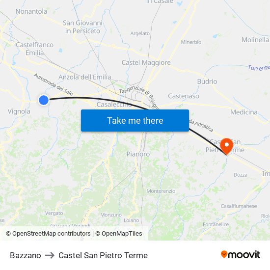 Bazzano to Castel San Pietro Terme map