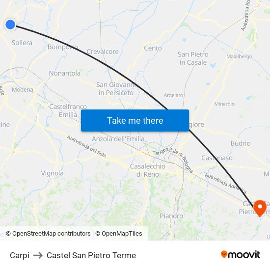 Carpi to Castel San Pietro Terme map