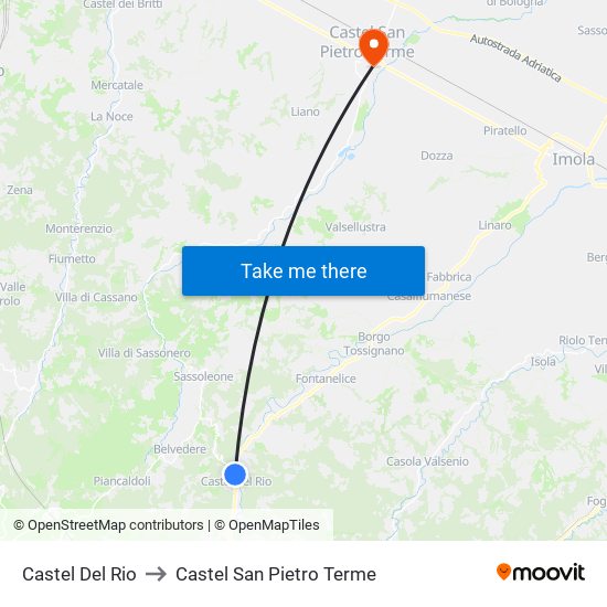 Castel Del Rio to Castel San Pietro Terme map