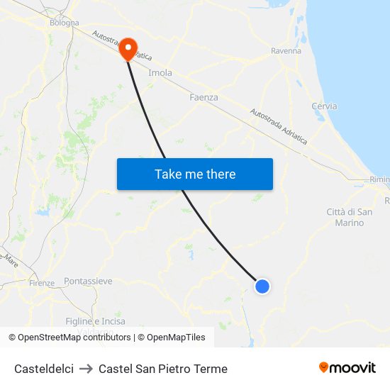 Casteldelci to Castel San Pietro Terme map