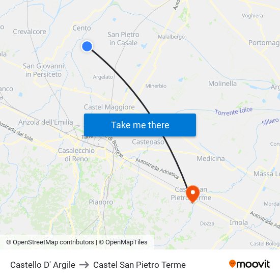 Castello D' Argile to Castel San Pietro Terme map