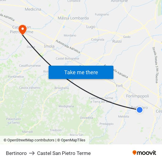 Bertinoro to Castel San Pietro Terme map