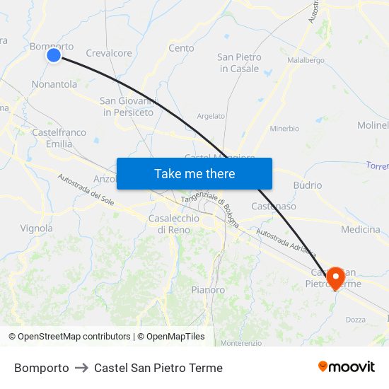 Bomporto to Castel San Pietro Terme map