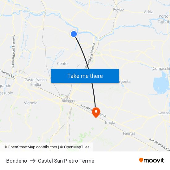 Bondeno to Castel San Pietro Terme map