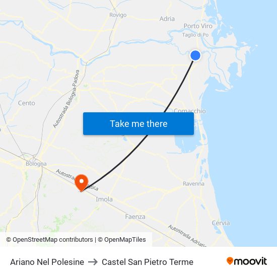 Ariano Nel Polesine to Castel San Pietro Terme map