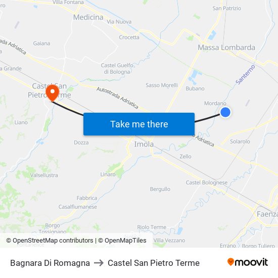 Bagnara Di Romagna to Castel San Pietro Terme map