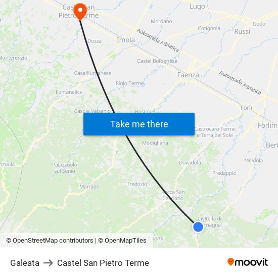 Galeata to Castel San Pietro Terme map