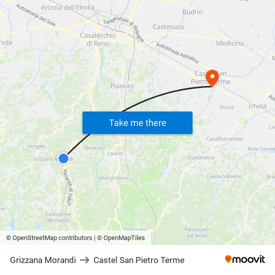 Grizzana Morandi to Castel San Pietro Terme map