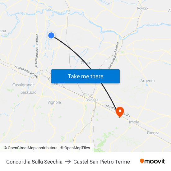 Concordia Sulla Secchia to Castel San Pietro Terme map