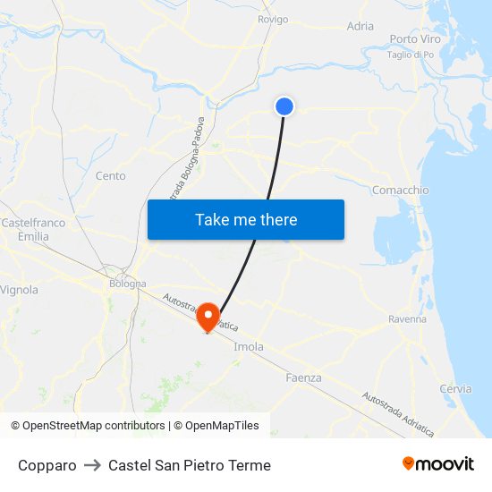 Copparo to Castel San Pietro Terme map