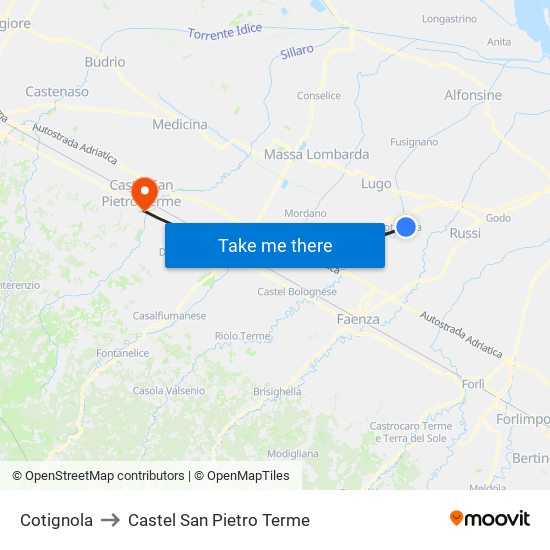 Cotignola to Castel San Pietro Terme map