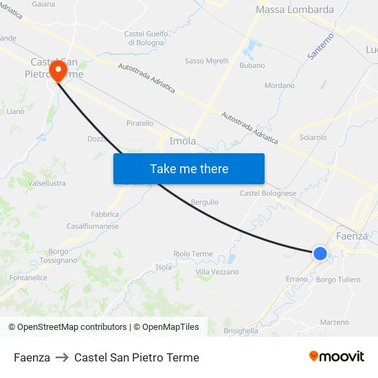 Faenza to Castel San Pietro Terme map