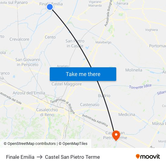 Finale Emilia to Castel San Pietro Terme map