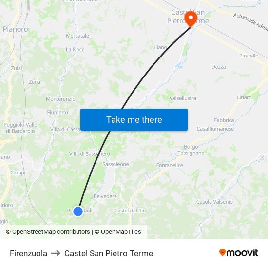 Firenzuola to Castel San Pietro Terme map