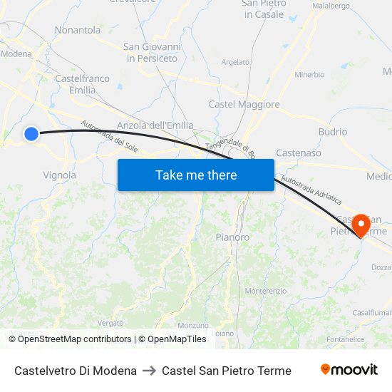 Castelvetro Di Modena to Castel San Pietro Terme map