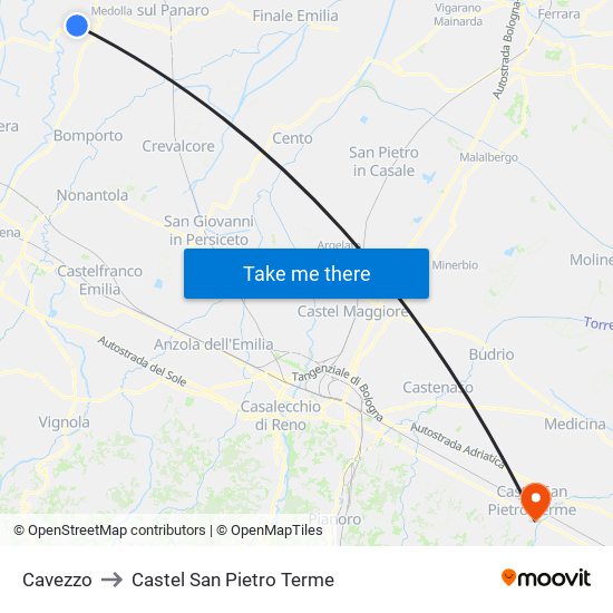 Cavezzo to Castel San Pietro Terme map