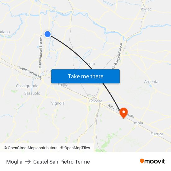 Moglia to Castel San Pietro Terme map